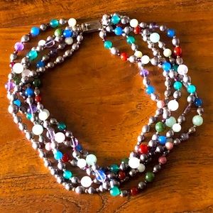 Vintage Taxco Mexico Sterling Multi Strand Semi Precious Gemstone Necklace
